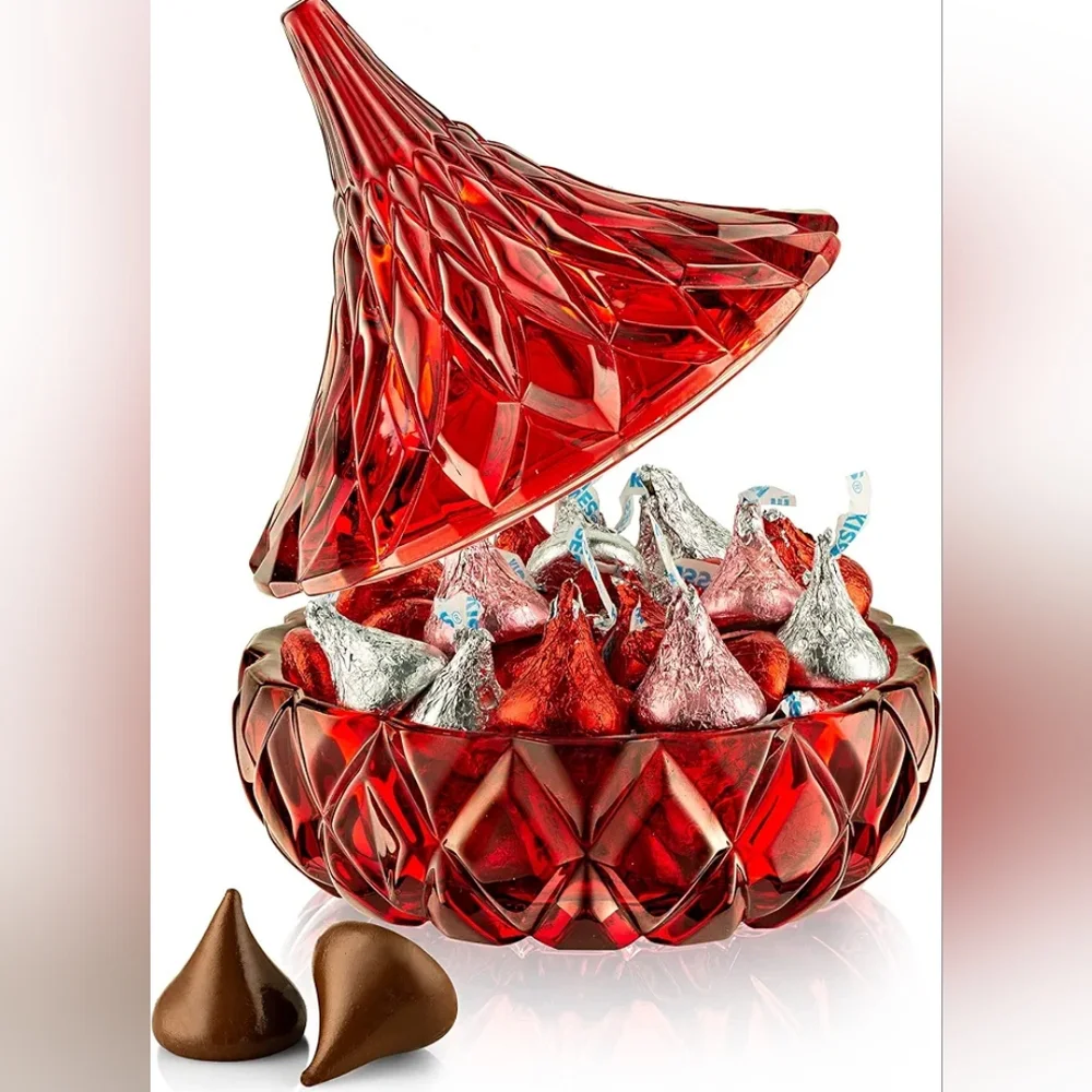 Godinger Shannon Crystal Designs of Ireland Hershey Kiss Shaped Red Candy Dish